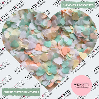 Paper Confetti hearts 1.5cm - Peach mint ivory white