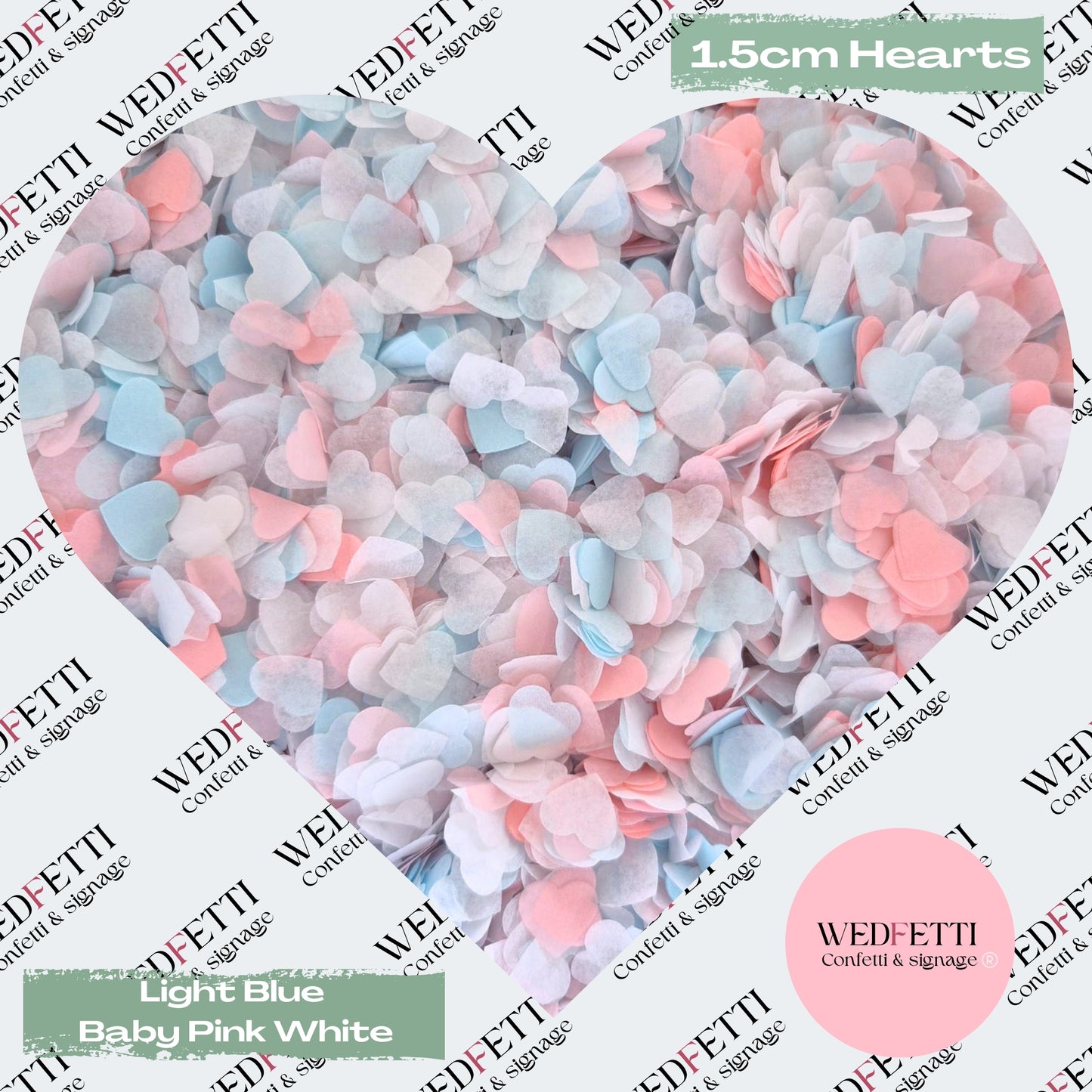 Paper Confetti hearts 1.5cm - Baby Pink Light Blue White