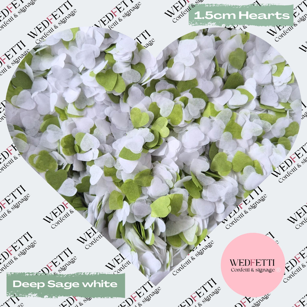 Paper Confetti hearts 1.5cm - Deep Sage White