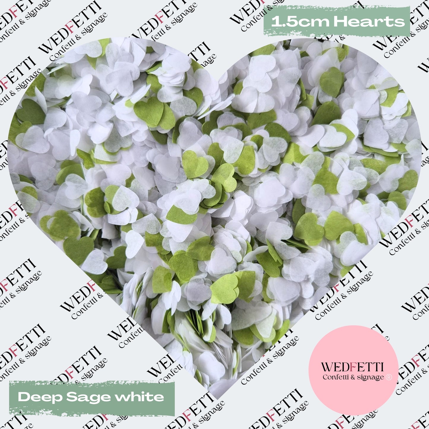 Paper Confetti hearts 1.5cm - Deep Sage White