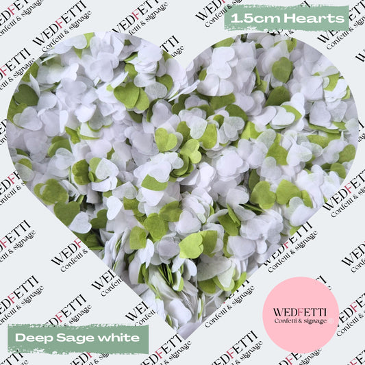 Paper Confetti hearts 1.5cm - Deep Sage White