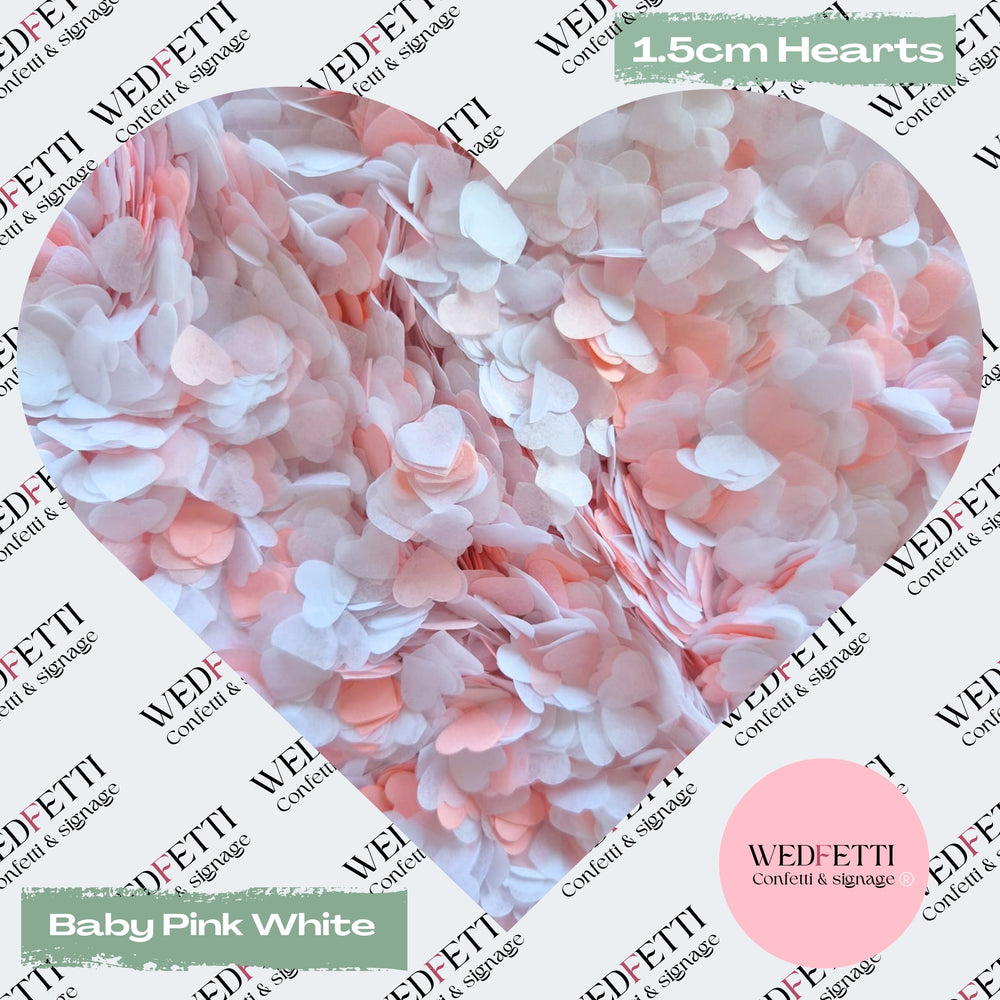 Paper Confetti hearts 1.5cm - Baby Pink White