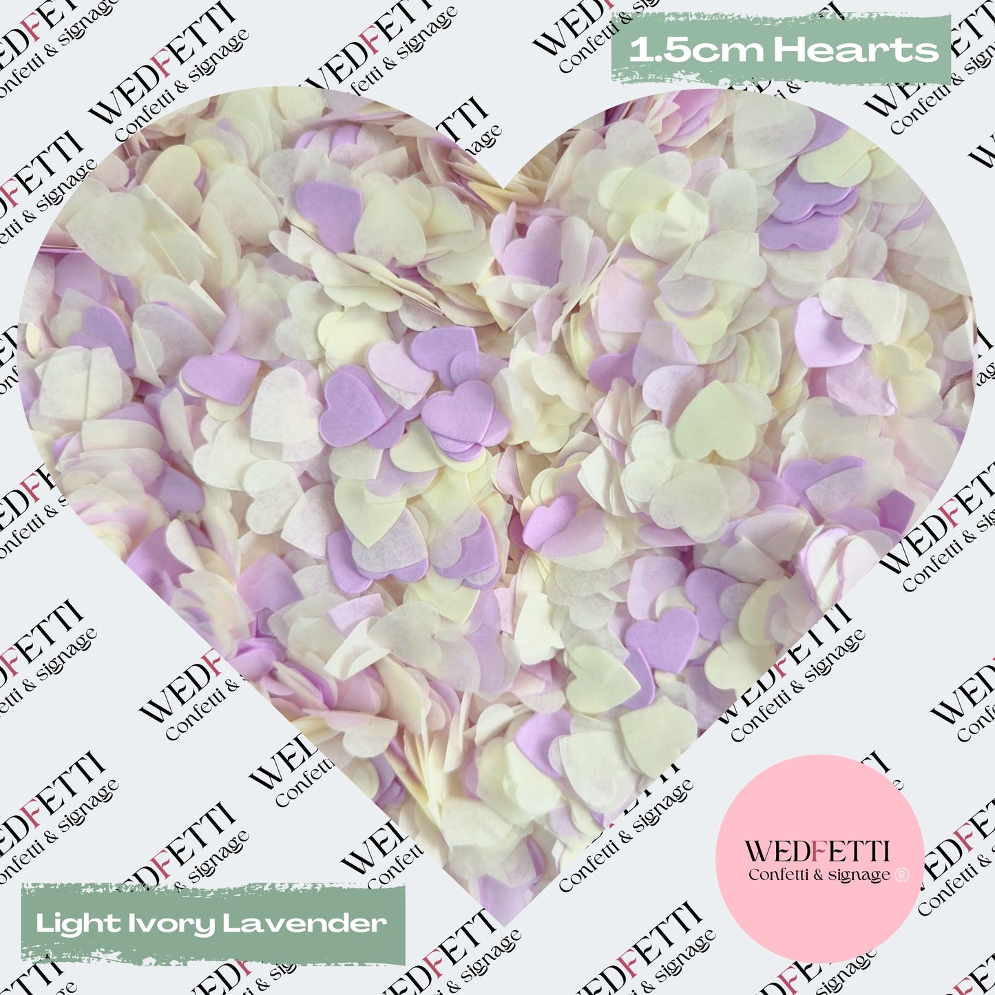 Paper Confetti hearts 1.5cm - Light Ivory Lavender