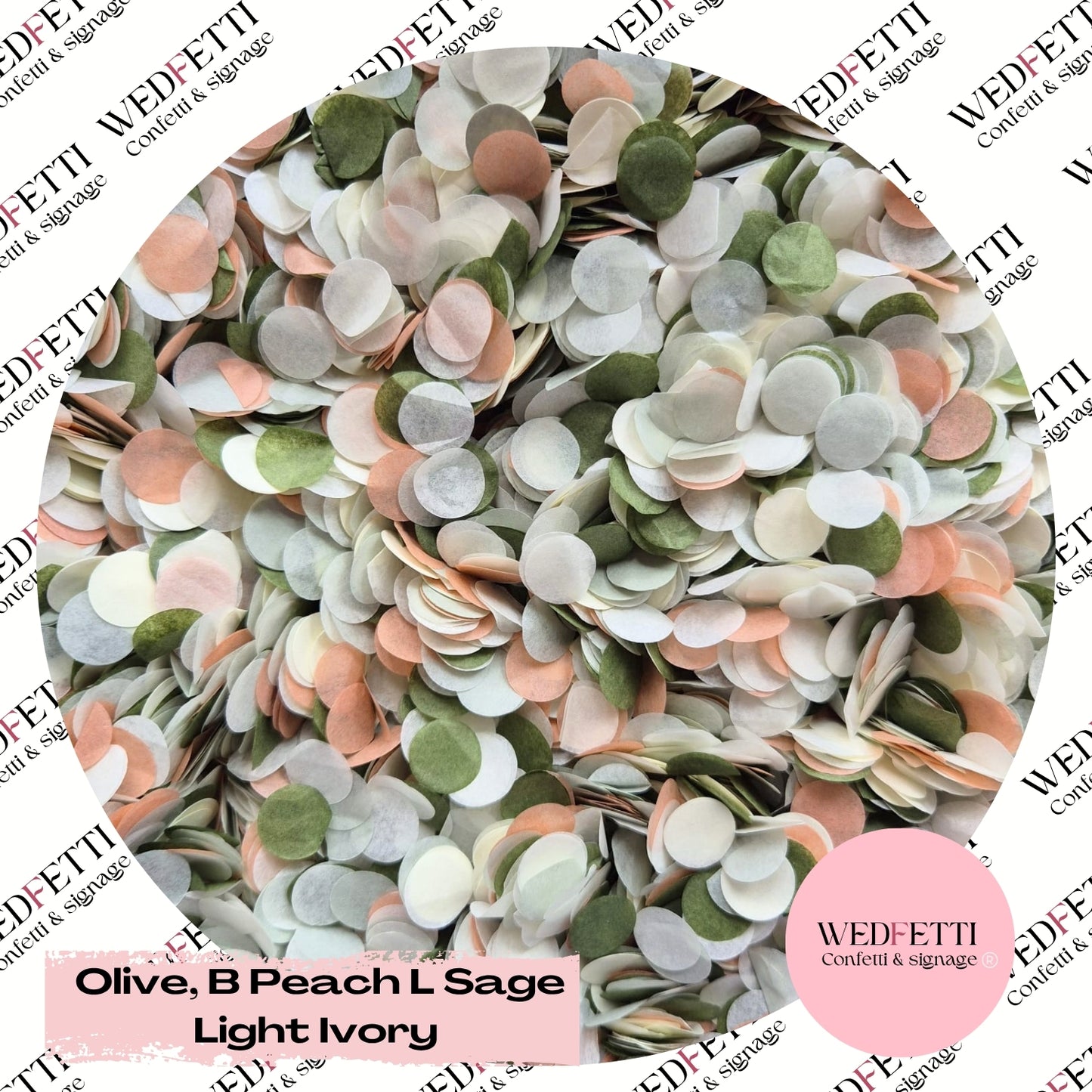 Slow falling paper Confetti - Olive B Peach L Sage Light Ivory