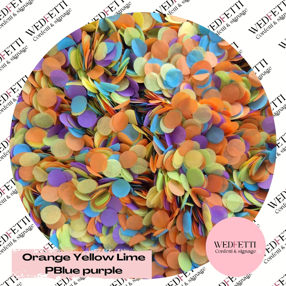 Slow falling paper Confetti - Orange Yellow Lime PBlue Purple