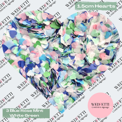 Paper Confetti hearts 1.5cm - 3 Blue Rose Mint White Green