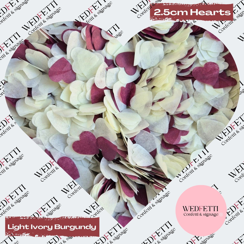 Biodegradable paper Confetti hearts 2.5cm - Burgundy Light Ivory