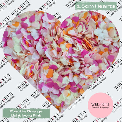 Paper Confetti hearts 1.5cm - Fuschia Baby Pink Light Ivory Orange