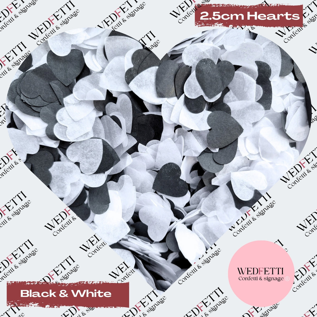 Biodegradable paper Confetti hearts - Black & White