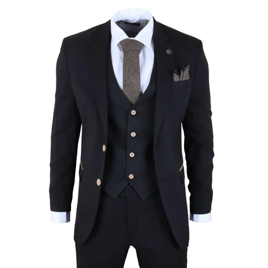 IM32 - Men's Black 3 Piece Tailored Fit Suit