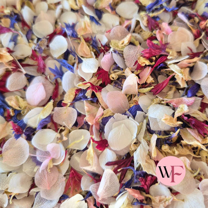 Natural Cornflower Delphinium & Snow Petal® mix - Blush Burgundy Blue