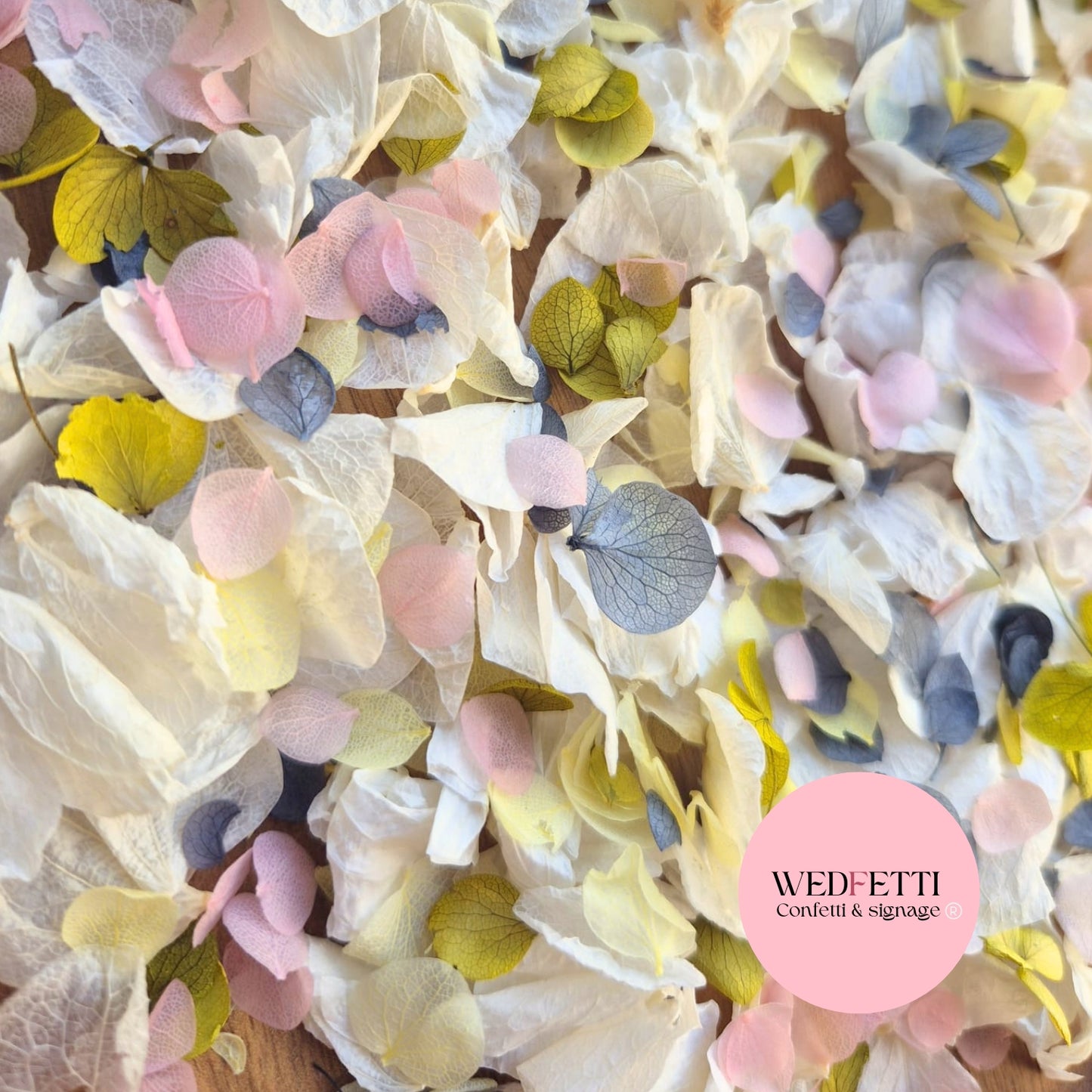 Petal Confetti hydrangea - Light Ivory Dusty Blue lemon deep sage blush