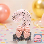 Pink & Silver Glitter Number Birthday Candle with Bow