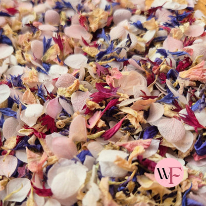 Natural Cornflower Delphinium & Snow Petal® mix - Blush Burgundy Blue