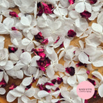 FlutterFly® Petal Confetti - Pure white + Burgundy Rose petals