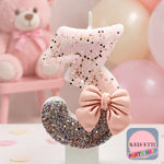 Pink & Silver Glitter Number Birthday Candle with Bow
