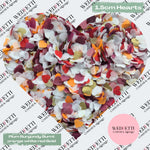 Paper Confetti hearts 1.5cm - Plum Burgundy Burnt orange White Red Gold