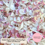 SLOW FALLING PETALS Freeze dried violet hydrangea + FlutterFly® + Pink cornflower
