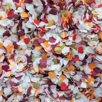 Paper Confetti hearts 1.5cm - Plum Burgundy Burnt orange White Red Gold