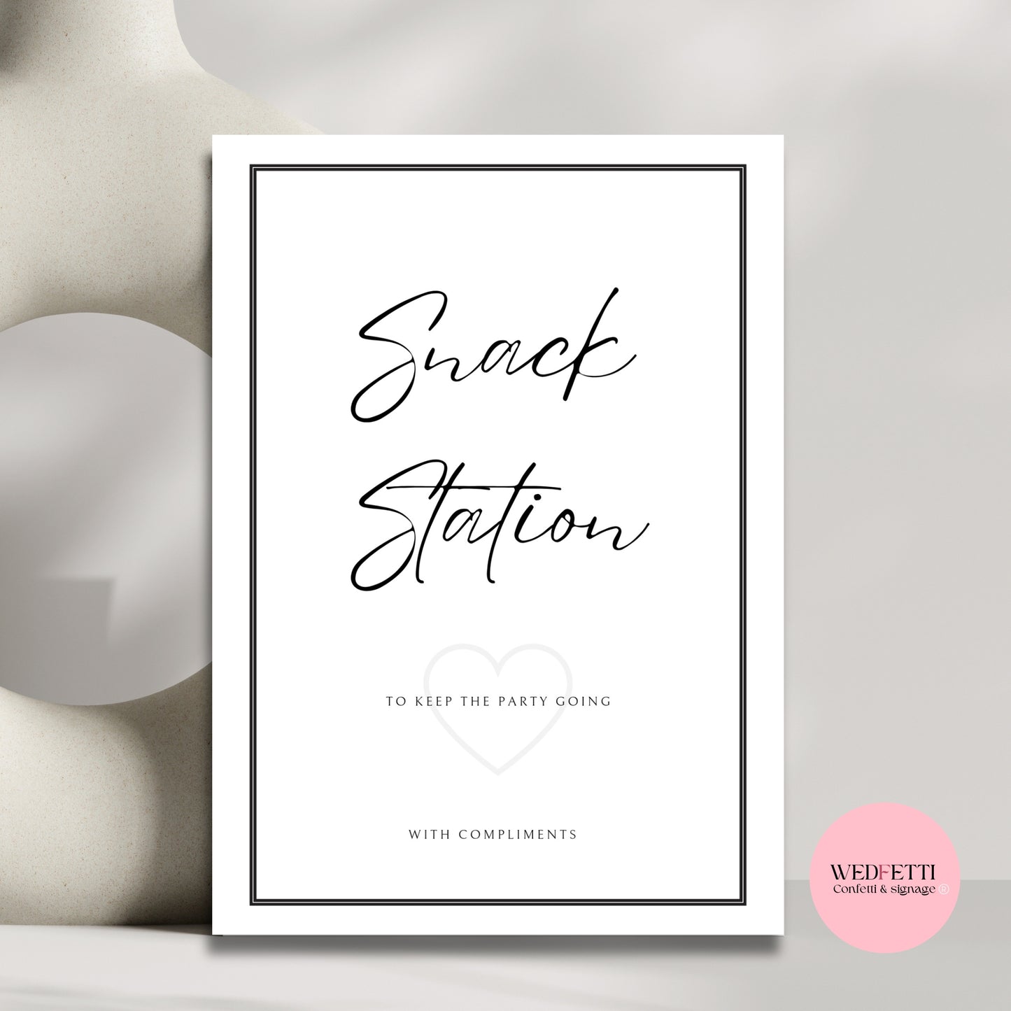 White stone collection - Snack station sign