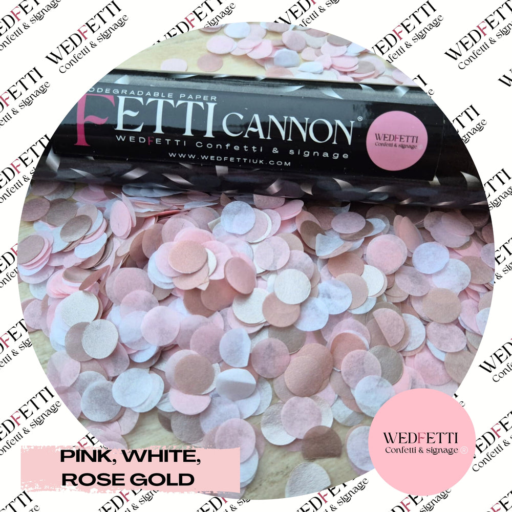 Gender reveal Biodegradable Confetti Cannon - Pink, white + Rose Gold