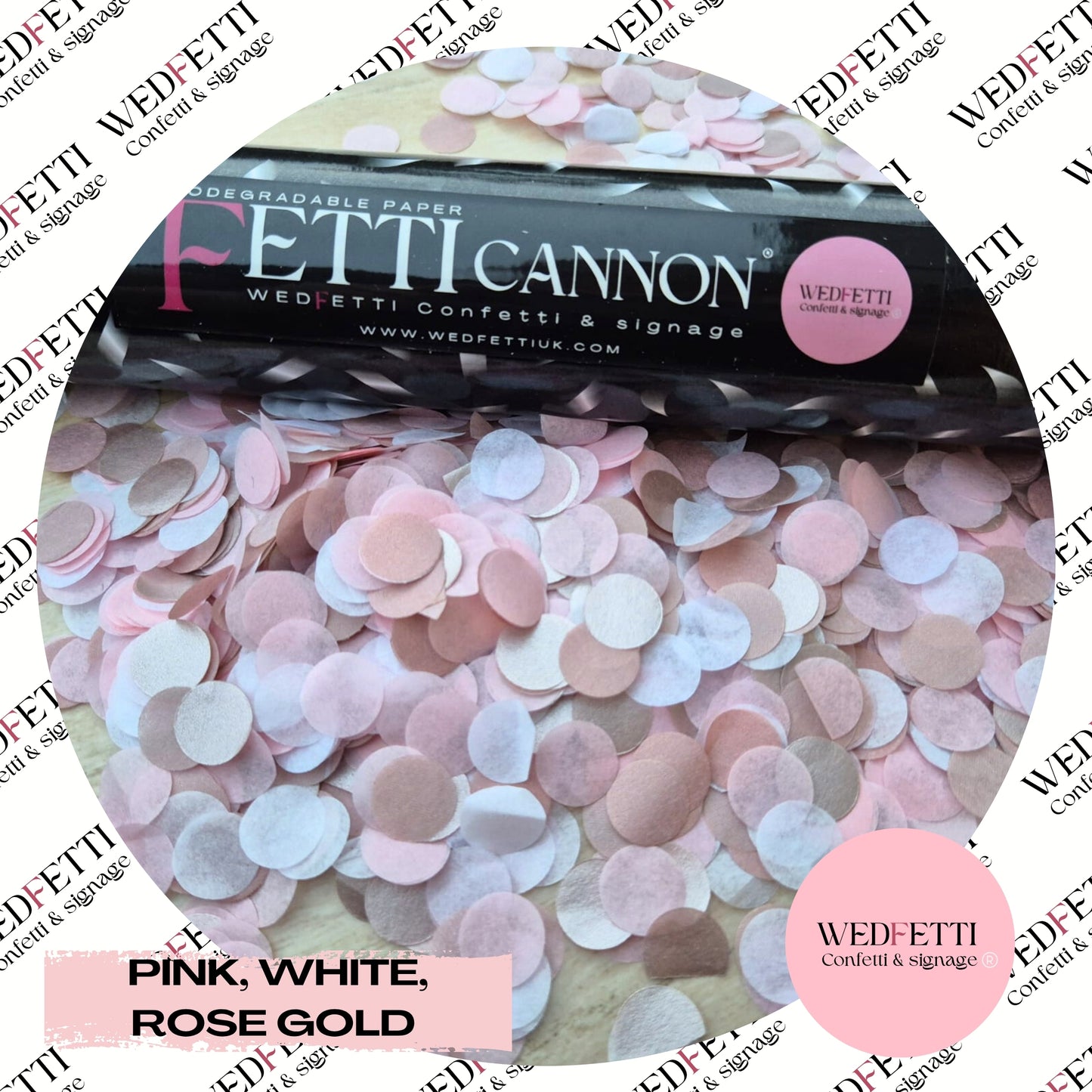 Gender reveal Biodegradable Confetti Cannon - Pink, white + Rose Gold