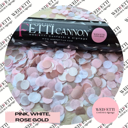 Gender reveal Biodegradable Confetti Cannon - Pink, white + Rose Gold