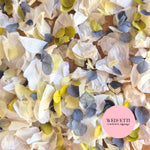 Petal Confetti hydrangea - Light Ivory Dusty Blue lemon deep sage