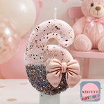 Pink & Silver Glitter Number Birthday Candle with Bow