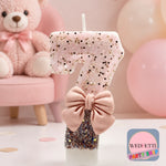 Pink & Silver Glitter Number Birthday Candle with Bow