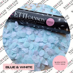 Gender reveal Biodegradable Confetti Cannon - Blue + White