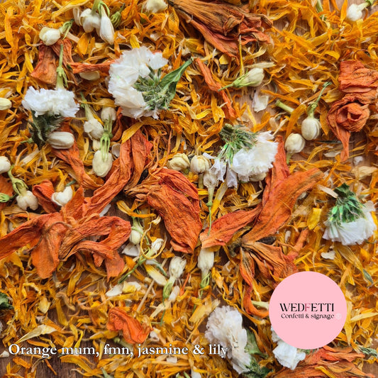 Petals - Lily, Jasmine buds, Orange mum & white FMN