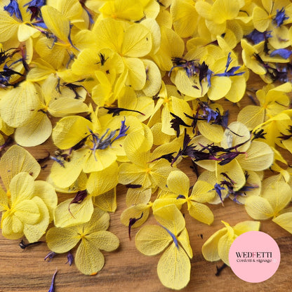 FlutterFly® Petal Confetti - Yellow + 2 Cornflower