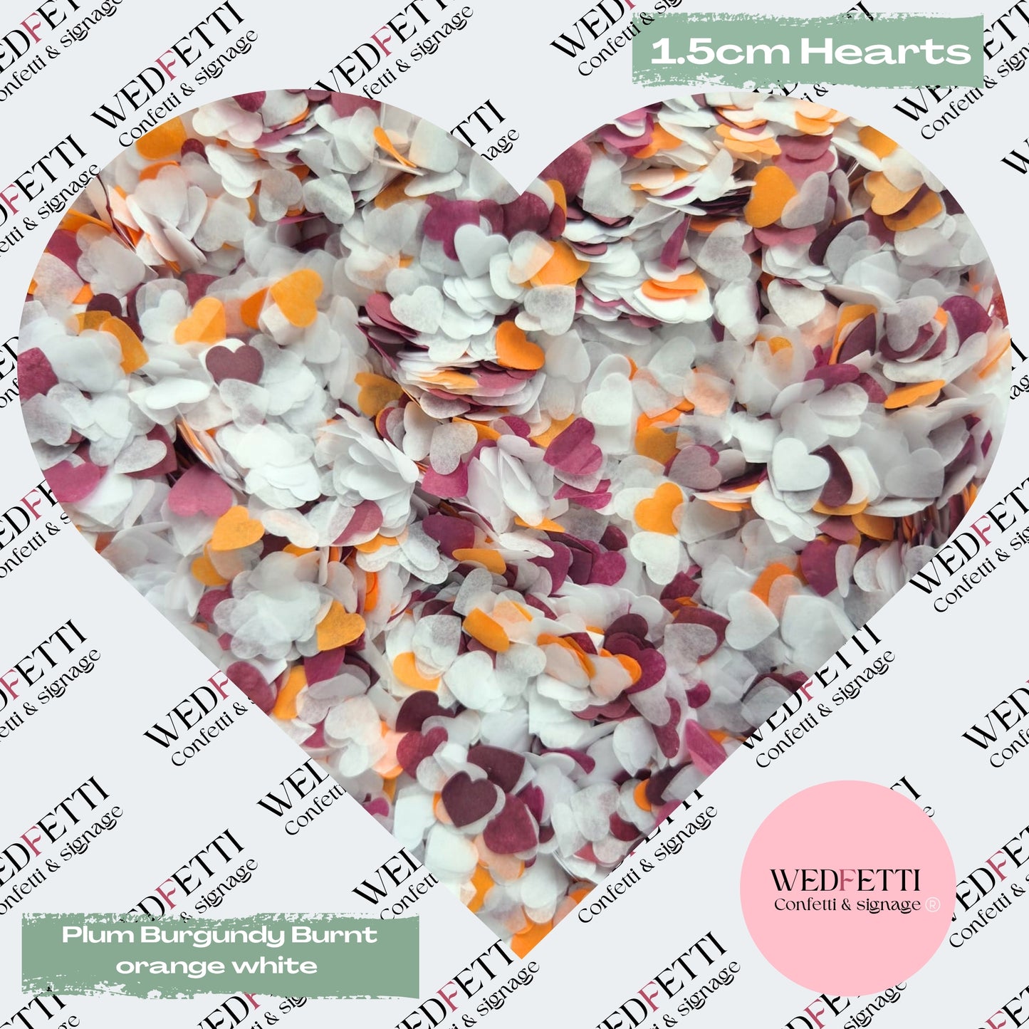 Paper Confetti hearts 1.5cm - Plum Burgundy Burnt orange White