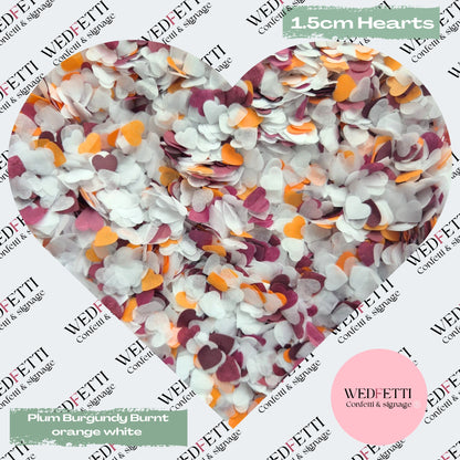 Paper Confetti hearts 1.5cm - Plum Burgundy Burnt orange White