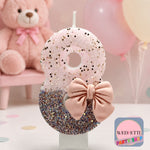 Pink & Silver Glitter Number Birthday Candle with Bow