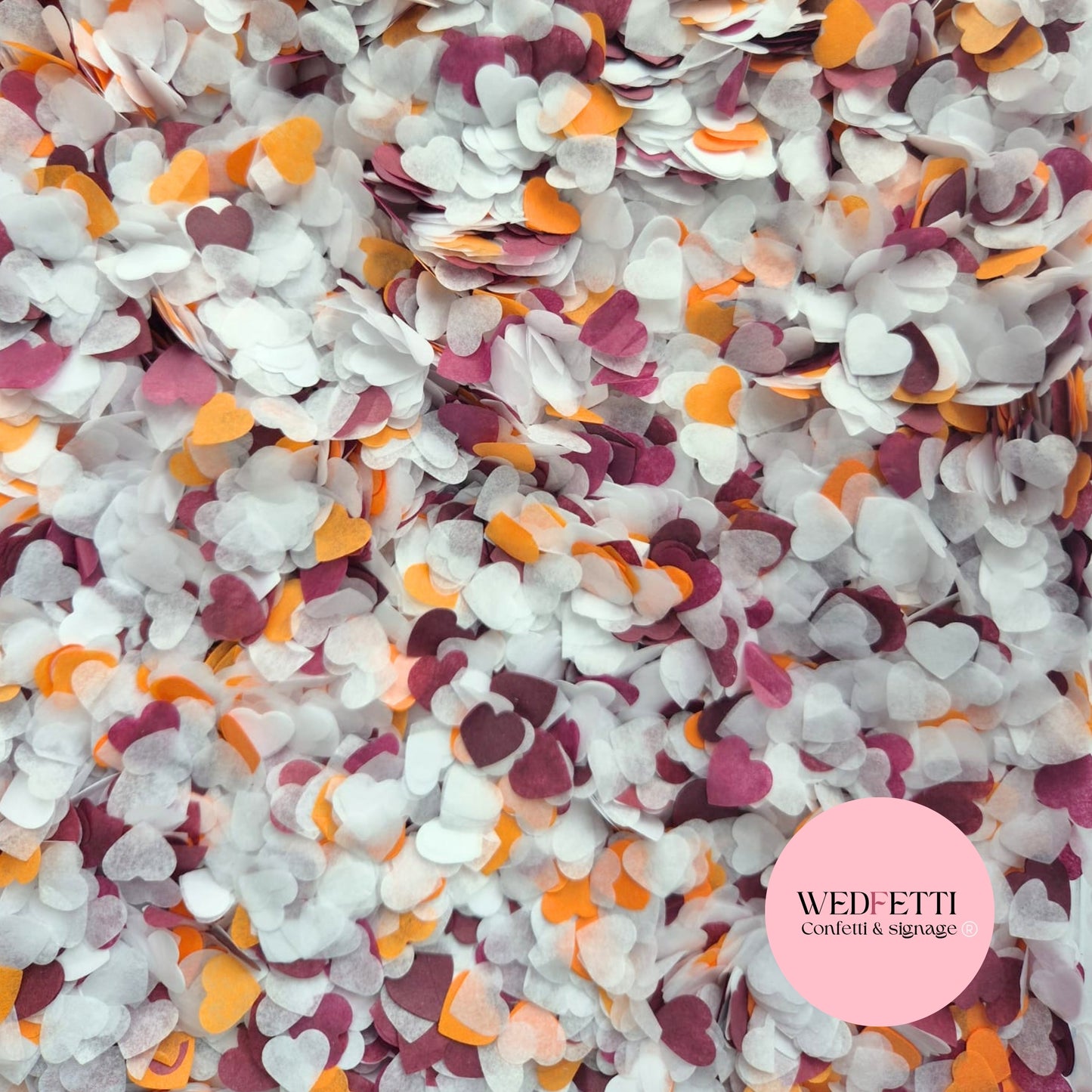 Paper Confetti hearts 1.5cm - Plum Burgundy Burnt orange White