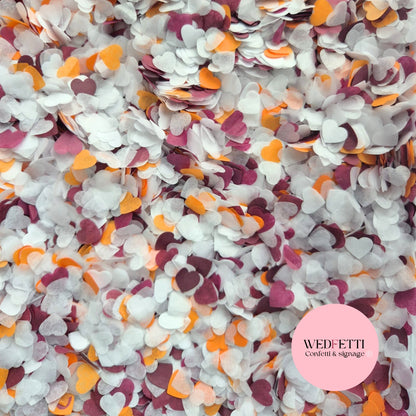 Paper Confetti hearts 1.5cm - Plum Burgundy Burnt orange White