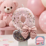 Pink & Silver Glitter Number Birthday Candle with Bow