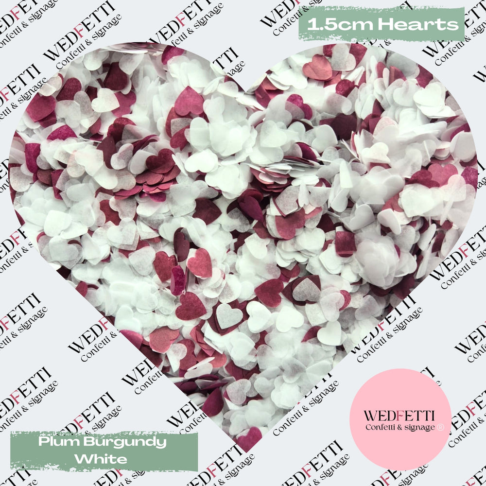 Paper Confetti hearts 1.5cm - Plum Burgundy White