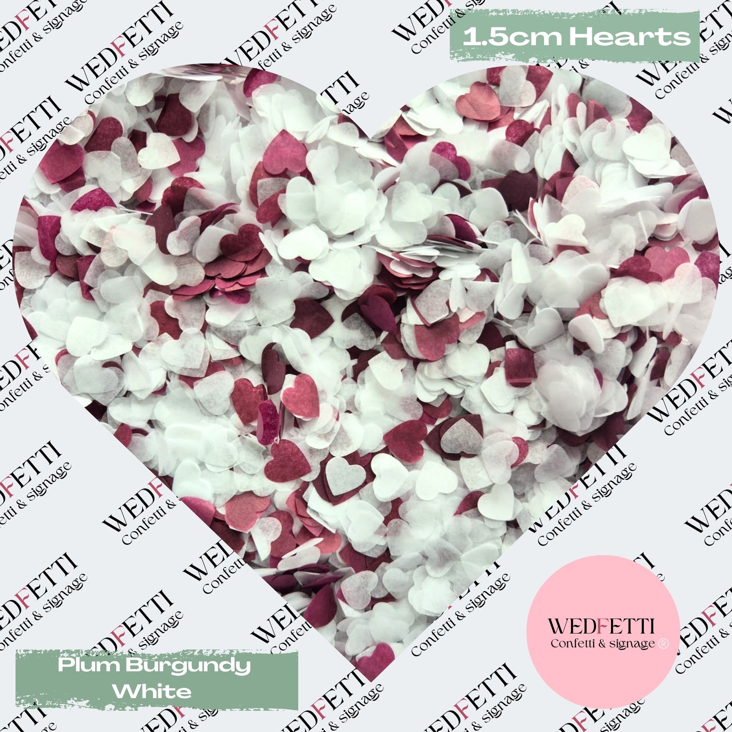 Paper Confetti hearts 1.5cm - Plum Burgundy White