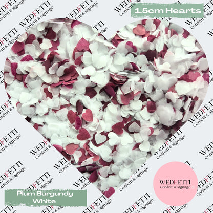 Paper Confetti hearts 1.5cm - Plum Burgundy White