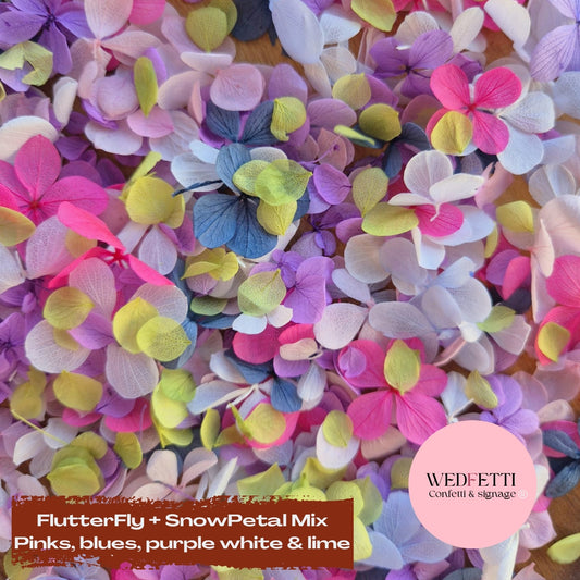 FlutterFly® Petal Confetti - Pinks, Blues, Purple, white & lime
