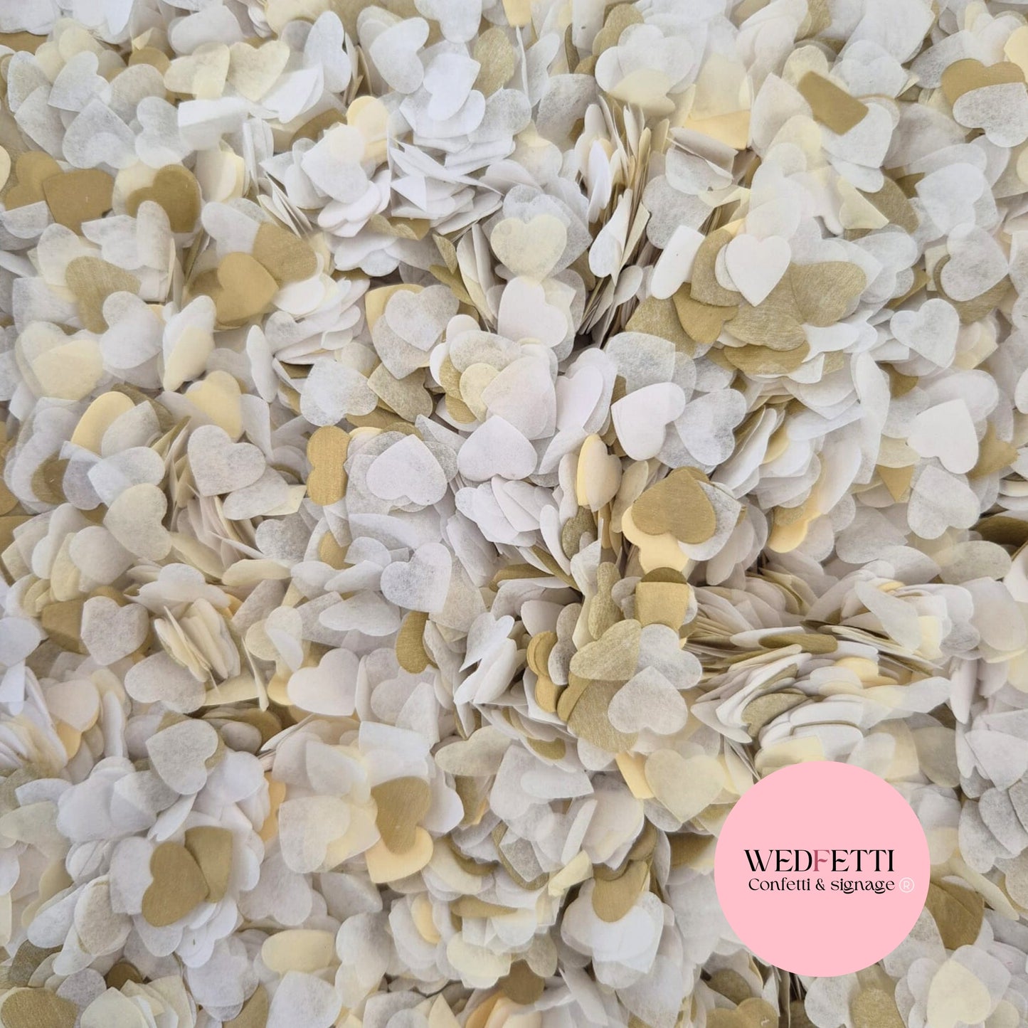 Paper Confetti hearts 1.5cm - Ivory White Gold