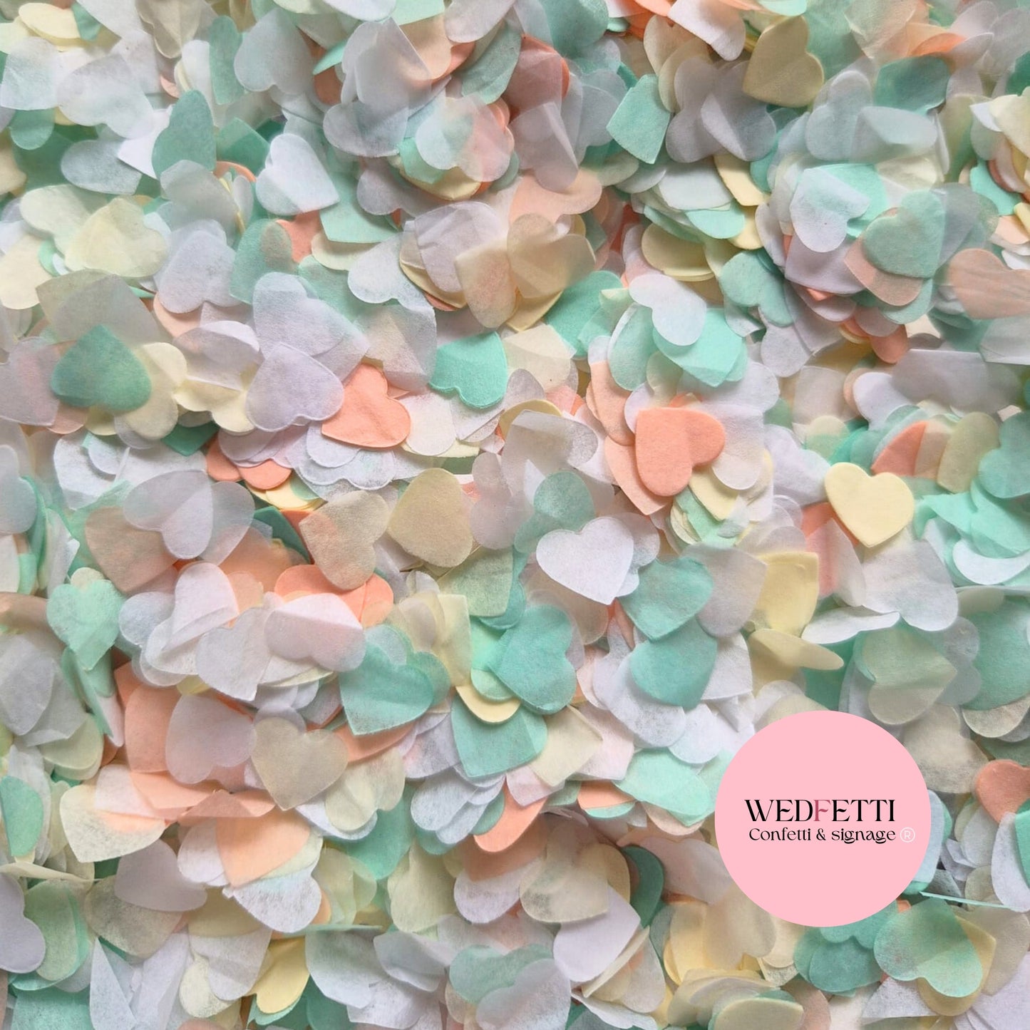 Paper Confetti hearts 1.5cm - Peach mint ivory white