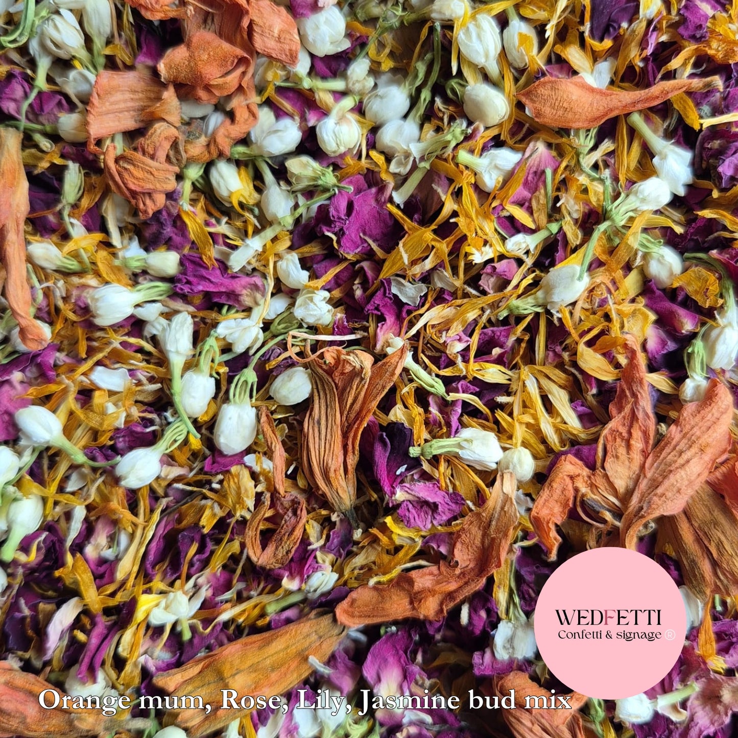 Petal Confetti - Burgundy rose petals, Lily, Jasmine & Orange Mums