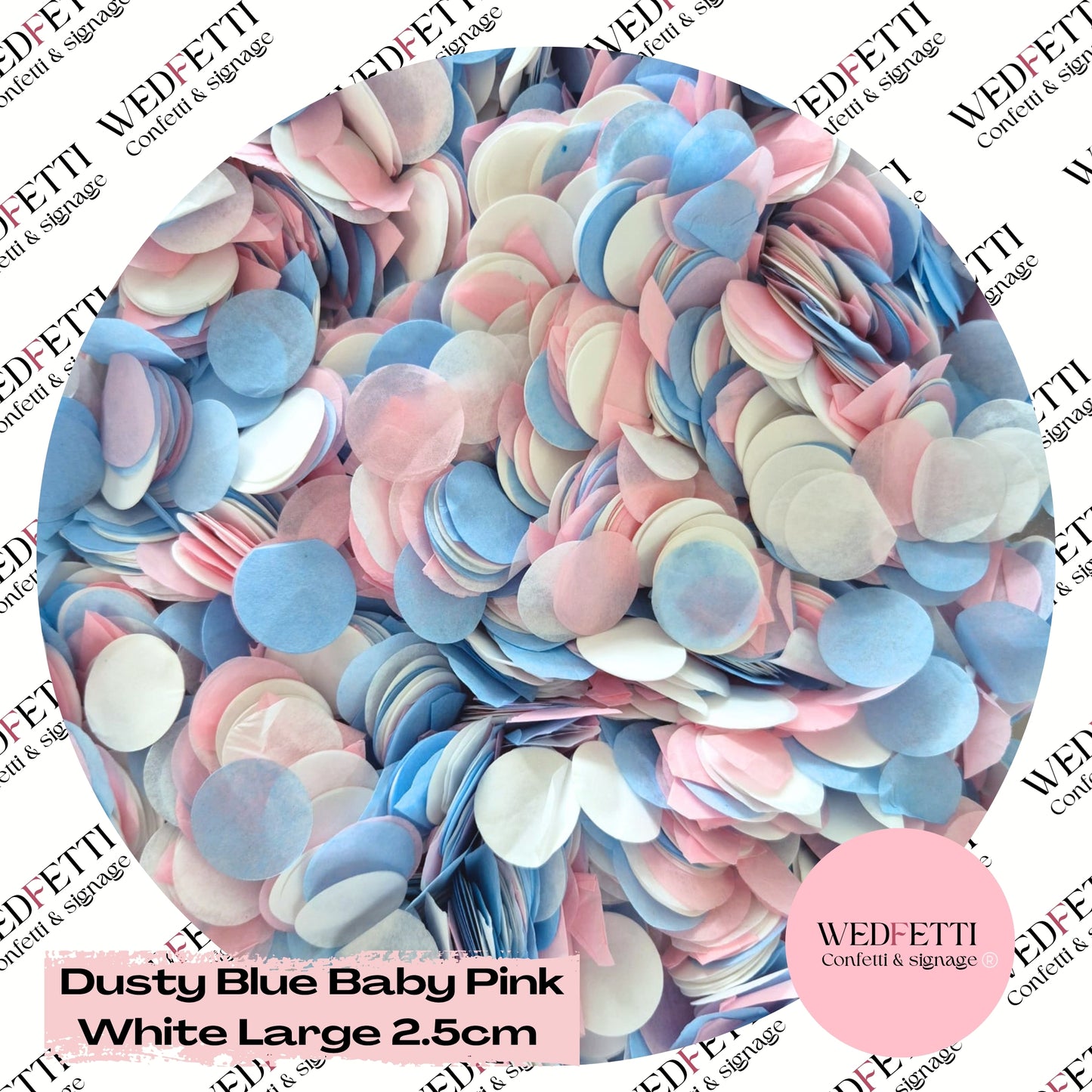 Circles Large 2.5cm Biodegradable - Dusty Blue Baby Pink White