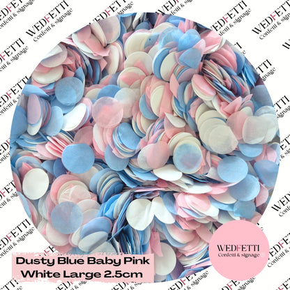 Circles Large 2.5cm Biodegradable - Dusty Blue Baby Pink White