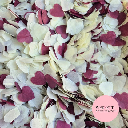 Biodegradable paper Confetti hearts 2.5cm - Burgundy Light Ivory