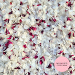 Snow Petal Confetti® - White + Burgundy Rose petals